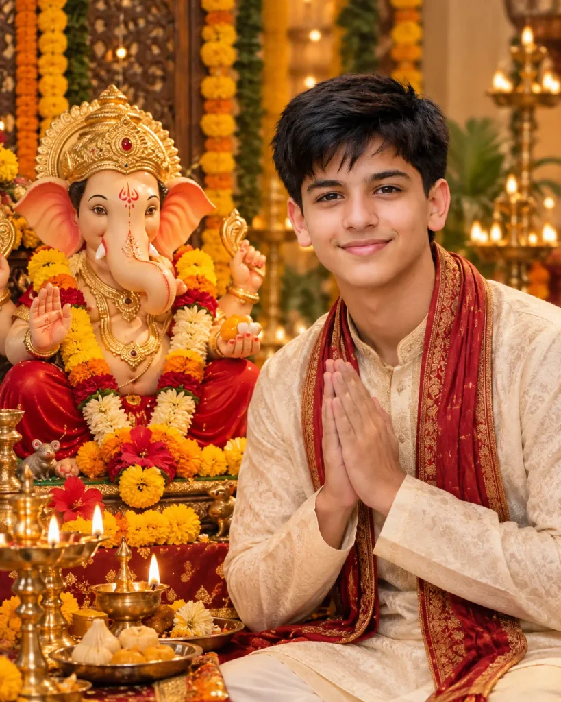 Traditional Devotional Portrait with Bappa